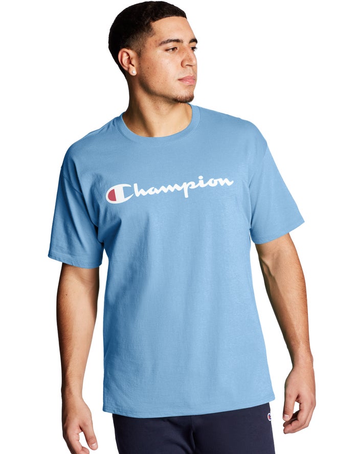 Champion T-Shirt Heren - Blauw - Classic Jersey Script Logo ( 290783-KIV )